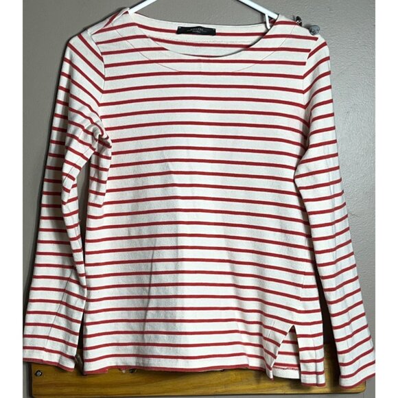 MaxMara Weekend Shirt Red Cream Stripe Cotton Breton Casual Top Womens S - Picture 10 of 12